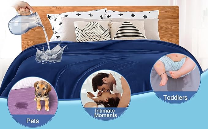 Waterproof Blanket for Bed, Water Resistant, Water Proof, Stain Proof, Leakproof & Spill-Proof Flannel (Navy Blue & Abyss Green, 60x80)