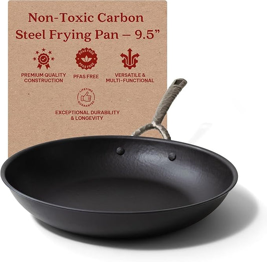 Alva Artist 9.5" Blue Carbon Steel Frying Pan – Pro-Grade Searing, Pre-Seasoned & Naturally Non-Stick, PFAS-Free – Heats 3× Faster Than Cast Iron – Oven, Grill & Induction Safe, Lightweight Design