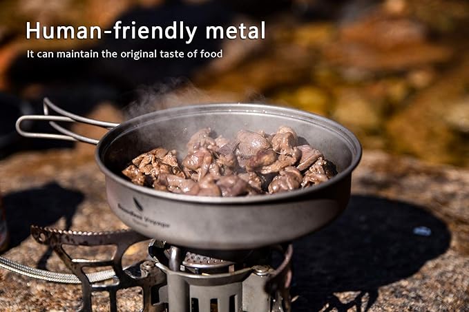 Boundless Voyage Outdoor Titanium Pot with Pan Set with Collapsible Folding Handle for Outdoor Camping Cooking Hiking Backpacking Portable Cookware