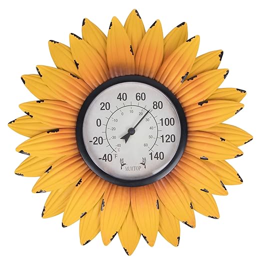Outdoor Thermometers for Patio-Outdoor Thermometer - Patio Thermometer Wall Thermometer Sunflower Enclosure for Patio, Wall or Decorative, No Battery Required Hanging Thermometer