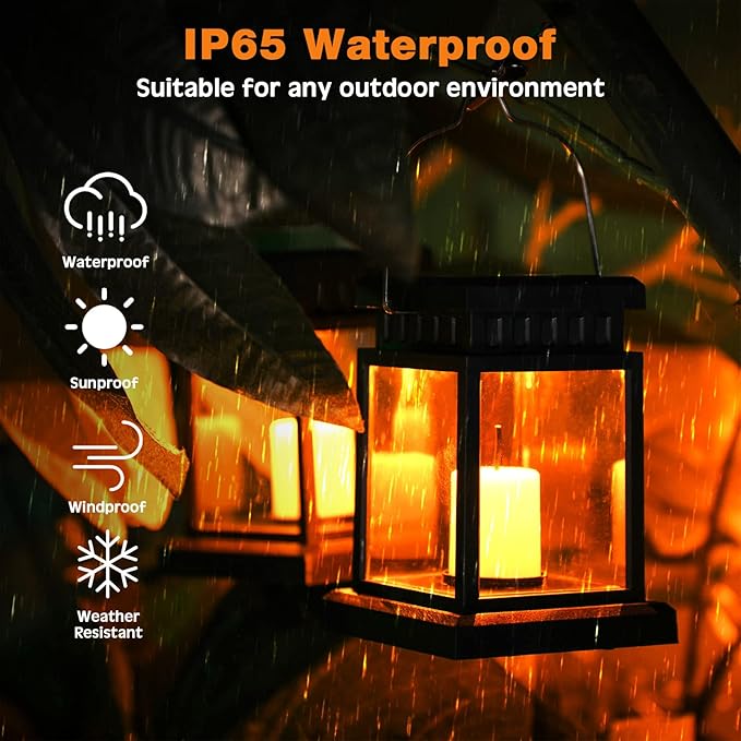 Yexiya 18 Pcs Hanging Solar Lanterns Outdoor Garden Candle Lights Black Waterproof LED Solar Lanterns Lights for Garden Yard Deck