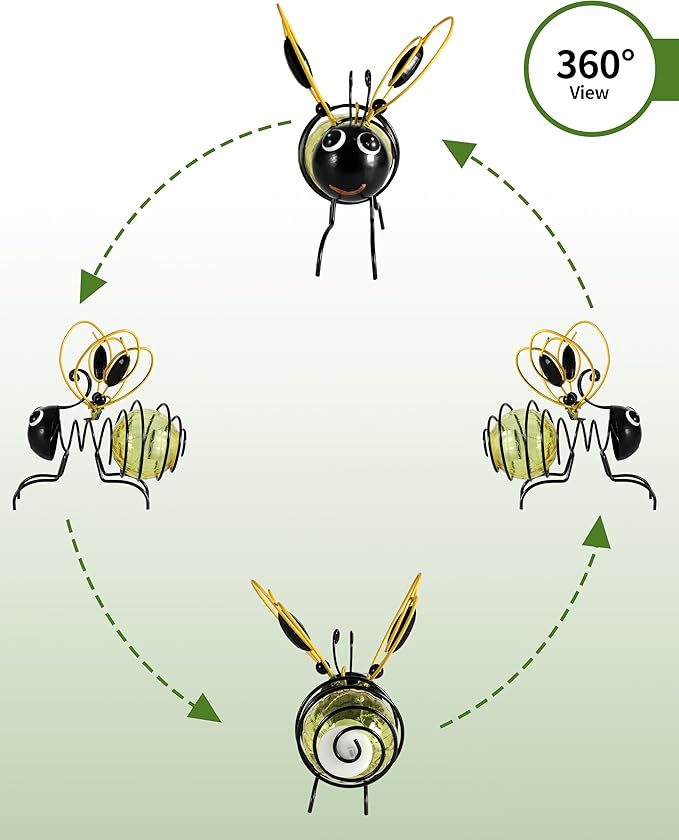 iStatue Solar-Powered Hanging Bee Light - Metal LED Outside Bugs with Bouncy Springs - Solar Fairy Lights for Outside Garden Decor Backyard Balcony Porch Spring Decoration (Yellow)