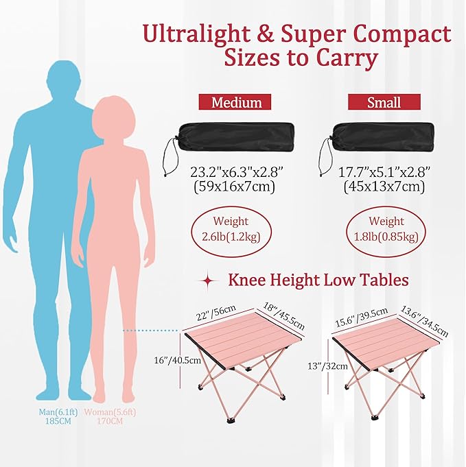 Grope Small Folding Camping Table with Aluminum Table Top, Beach Table for Sand with Carrying Bag,Prefect for Outdoor,Picnic,BBQ,Cooking,Festival