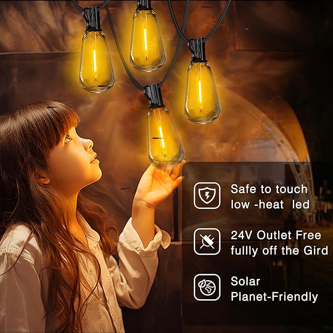 DAYBETTER 50ft Solar String Lights Outdoor Waterproof - 25 Bulbs 2700K Warm White with 3W Solar Panel 12+ Hours Runtime-Garden Patio Lights for Backyard Wedding Camping Homeowners