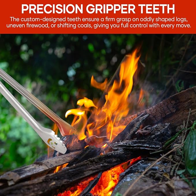 Fire Pit Tongs 32-inch Super Long for Loading Wood,BBQ with Extended Luxurious Acacia Handle for Fire Pits, Fire Rings,Campfires, and Fireplaces, Outdoor or Indoor ﻿