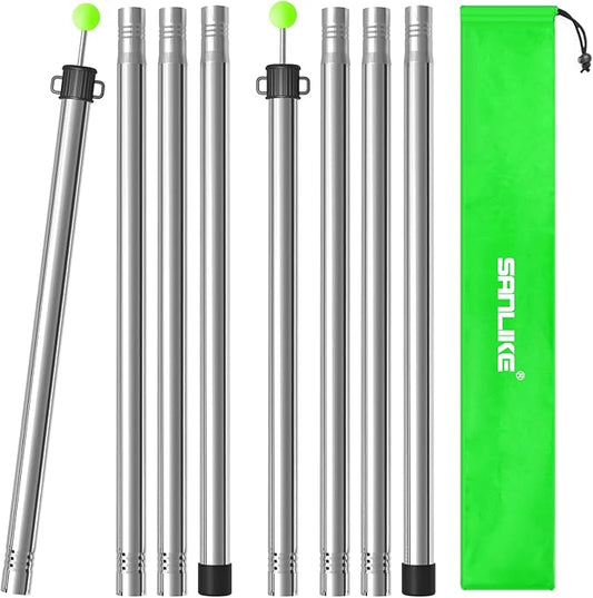 SANLIKE Telescoping Tarp Pole Heavy Duty Tent Poles, 33"-86.6"/94" Thickened Tube Collapsible Stainless Steel Canopy Poles for Camping Backpacking Hiking Awning Sun Sails Outdoor Sports, Set of 2
