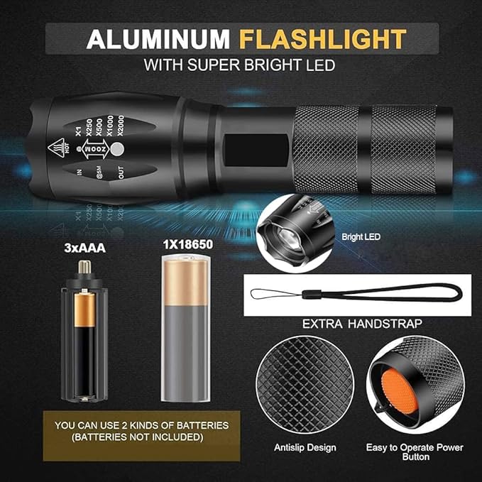 LED Flashlights 10 Pack, Bright Tactical Flashlight High Lumens with 5 Modes, Waterproof Zoomable Flash Light, Portable Torch for Camping Hiking Outdoor Home Emergency