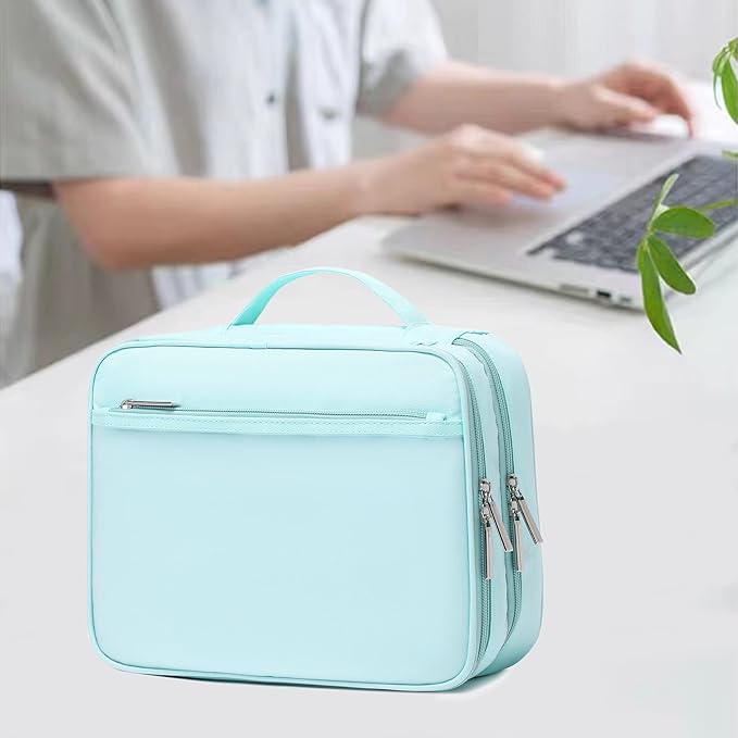 mygreen Travel Electronics Organizer, Waterproof Cable Organizer Bag for Electronic Accessories Triple Layer Large Shockproof Cable Storage Bag for Cord, Hard Disk, Power Bank, Tablet Aqua Sky