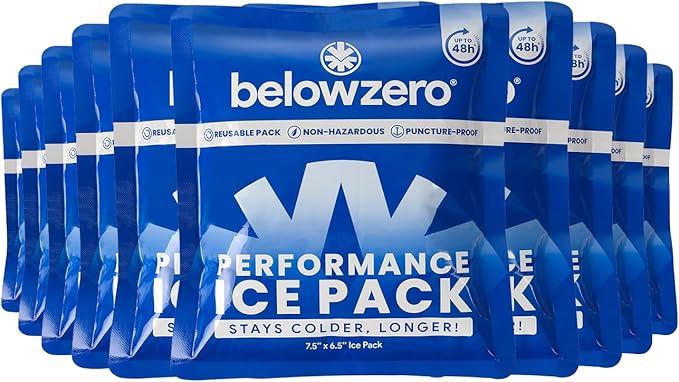 Below Zero Prefilled Reusable Ice Packs for Coolers | Long Lasting Freezer Ice Blocks for Camping, Lunch Bags & More | 48 Hour Cooler Ice Pack Technology