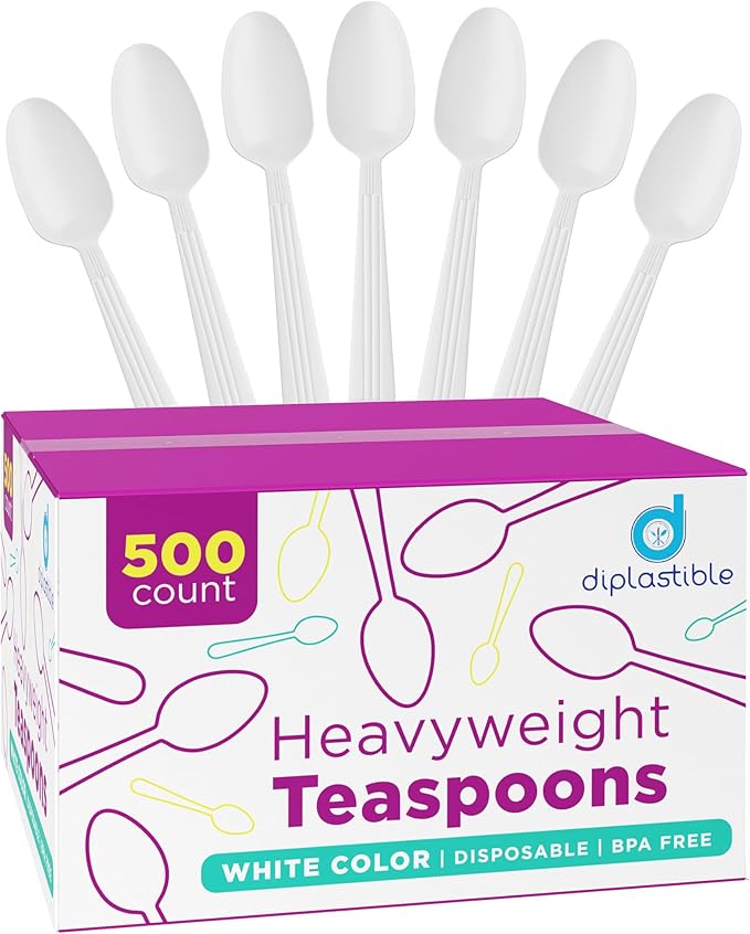 500 Count – Heavyweight Disposable White Plastic Tea Spoons | Dessert Spoons Plastic | Great for Celebrations, Parties, Travels, Events, and Everyday Use
