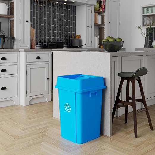 19 Gallon Blue Square Commercial Trash Garbage Can with Lid | Outdoor Office Restaurant School Kitchen