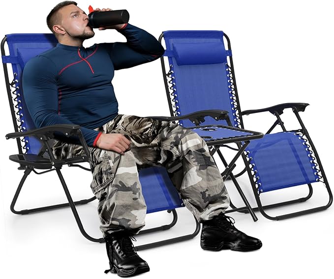 MoNiBloom Oversized Lounge Beach Chairs for Outside, 29" XL Zero Gravity Camping Chairs with Side Table, Pillow and Tray, 330lbs Capacity, Blue