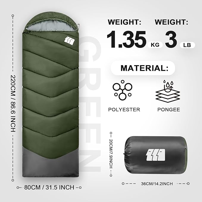 Sleeping Bags for Adults Cold Weather,Portable, Waterproof,Lightweight Sleeping Bag for Tall Girls Boys with Compression Sack for Warm Camping, Hiking, Outdoor & Indoor