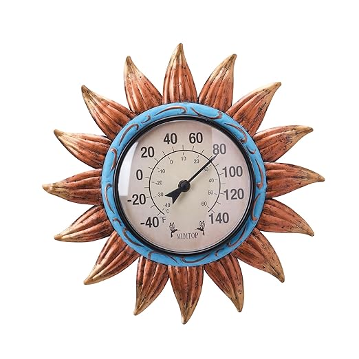 MUMTOP Indoor Outdoor Thermometer - Sunflower Wall Thermometer, Outdoor Thermometers for Patio, Room, Greenhouse, Outside, Garden Decor(Brown)