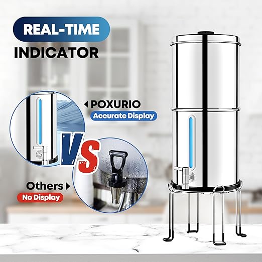 Gravity Water Filter System with 3 Stage 0.001μm Ultra-Filtration, 2.25G Stainless Steel Countertop Water Filtration System, Include 3 Filters, Metal Stand&Spigot, Reduce 99.99% Chlorine-2025 Upgraded