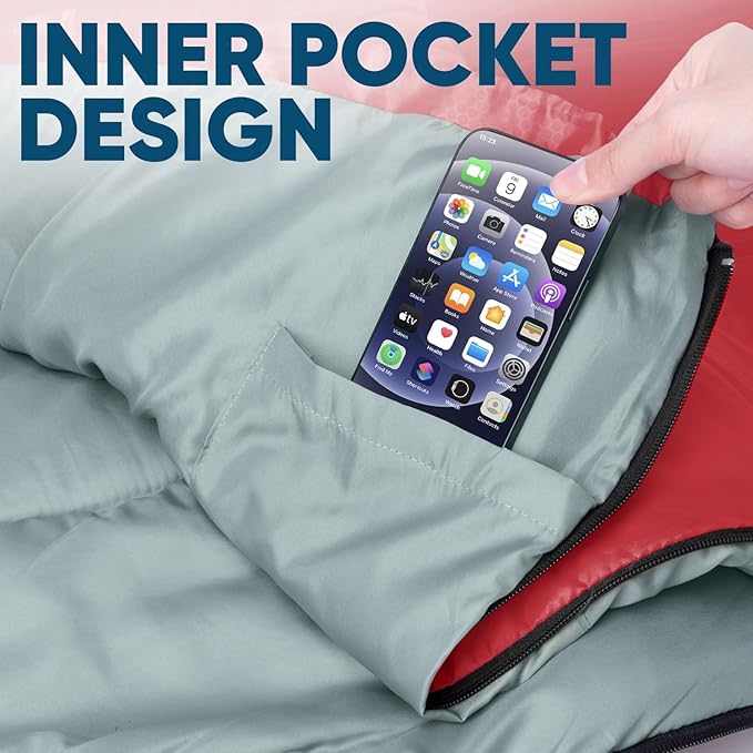 PTEROMY Sleeping Bags for Adults, Lightweight Water Resistant Backpacking Camping Sleeping Bag for Warm Cold Weather, Camping Essentials for Hiking Outdoor Travel