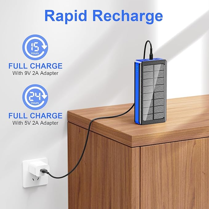 Solar Charger Power Bank 66800mAh Portable Charger with USB-C in/Output 22.5W QC3.0 Fast Charging 5 Out Ports Battery Pack Built-in 32 Led Flashlights for iPhone Samsung Tablet Camping