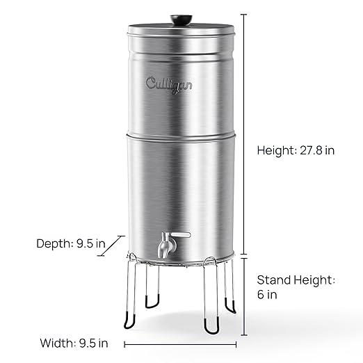 Culligan with MaxClear Technology 3 Gallon Gravity Water Filter System, Brushed Countertop Ceramic Water Filter Dispenser NSF/ANSI Certified to Reduce Lead, Microplastics & Total PFAS, with 6 Filters