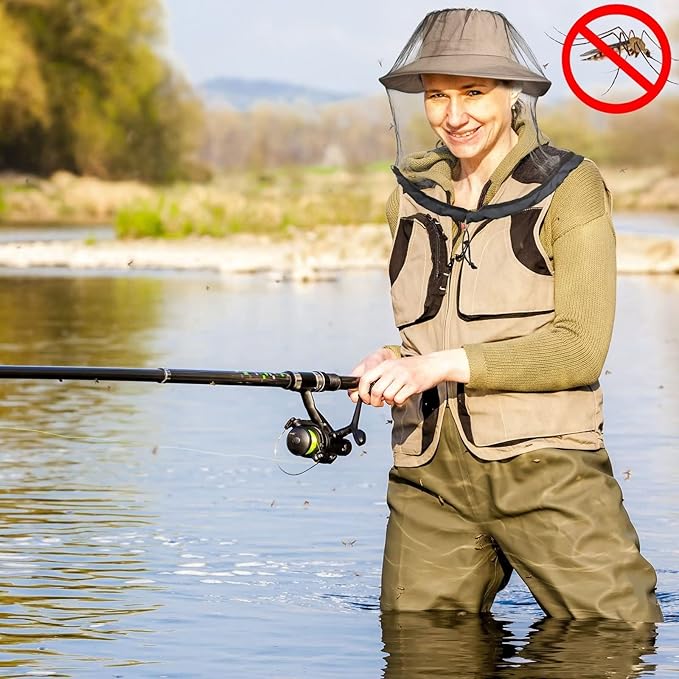 2 Pack Mosquito Head Net Mesh for Hiking & Outdoors,Bug Netting over Hat Adults Fishing,Insect Shield Protection Face Cover Mask Hood against Fly Midge Gnat