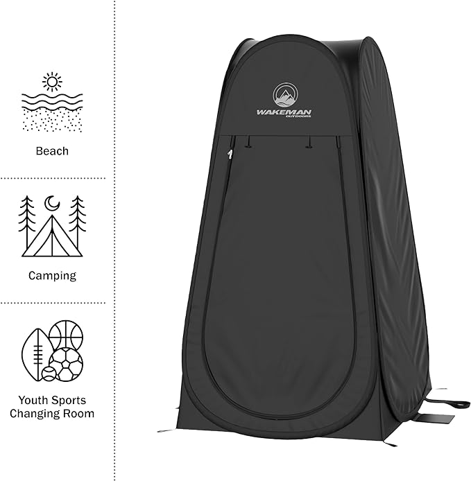 Pop Up Pod - Privacy Shower Tent, Dressing Room, or Portable Toilet Stall with Carry Bag for Camping, Beach, or Tailgate by Wakeman Outdoors (Black)