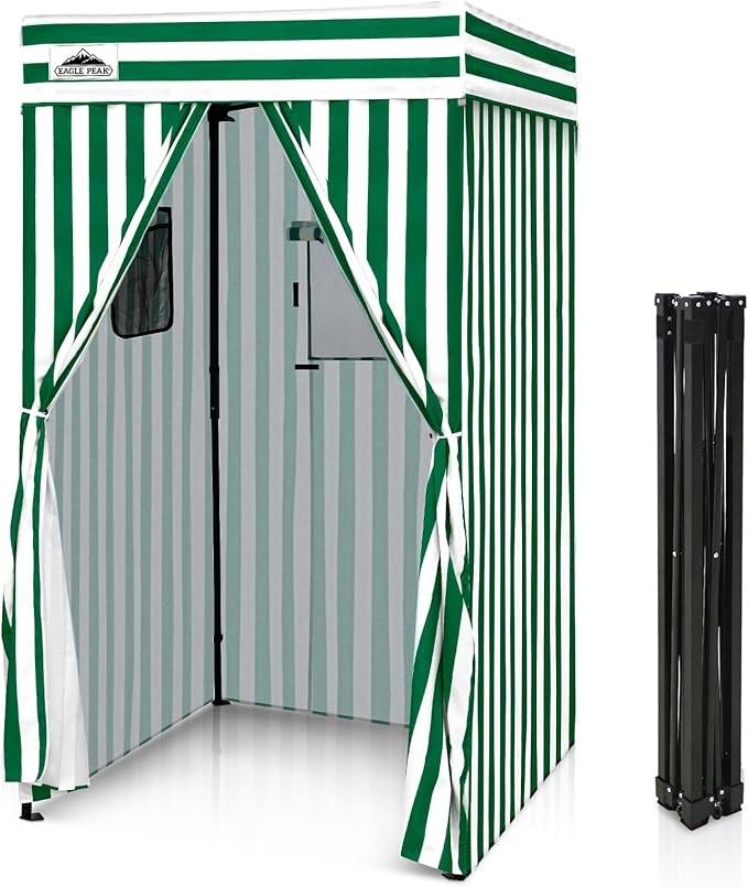 EAGLE PEAK Flex Compact 4x4 Pop-up Canopy Changing Room, Portable Privacy Dressing Room for Indoor Fashion Photoshoots, Camping, or Pool, White/Green