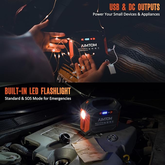 AIMTOM 155Wh Portable Power Station with 30W Solar Panel – 150W Peak/110V AC, 18W USB-C, 2x USB-A & 12V DC – Solar Generator for Camping, Home, RV, Travel & Emergencies