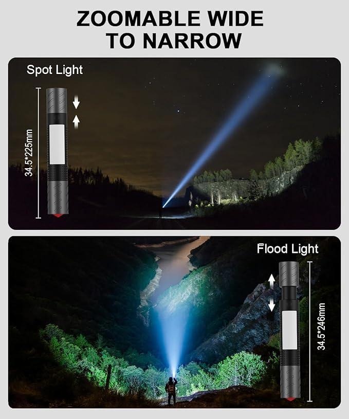 Rechargeable Flashlight High Lumens 2Packs-Super Bright Magnetic LED Flashlights with Screwdriver Set,Window Glass Breaker,COB Flash Light,7 Modes,Zoomable,Waterproof for Emergency Camping Car Repair