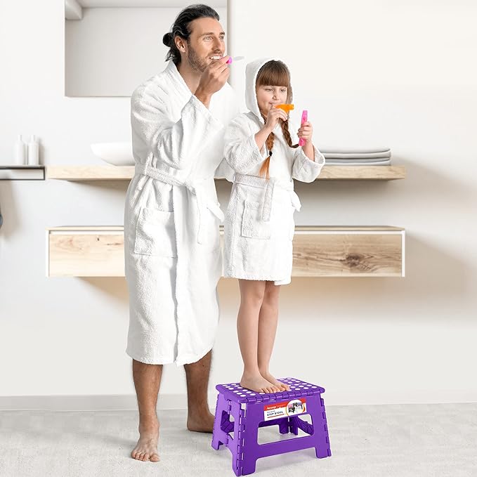 ACSTEP Folding Portable Collapsible Plastic Foldable Step Stool,Non Slip Folding Stools for Kitchen Bathroom Bedroom (Purple)