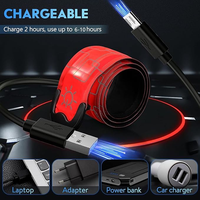 Simket LED Armband Rechargeable for Running(2 Pack), Running Lights for Runners, Running Lights, High Visibility Reflective Running Gear Adjustable Light Up Arm Bands for Men Women Kids