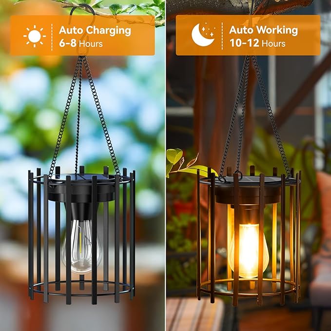 KOOPER Solar Lanterns Outdoor Waterproof, 14.56" Upgraded Bright Hanging Solar Lights Outdoor Lanterns Decorative, Auto ON/Off Metal Hanging Lantern Lights for Pathway Yard Patio Garden Decor 2 Pack