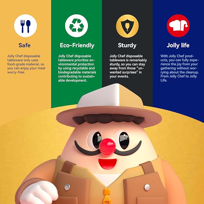 JOLLY CHEF Compostable Heavy Duty Plates 9 Inch [300 Pack] Eco-Friendly Disposable Natural Paper Plates Bagasse Biodegradable Bulk for Party Dinner Sugarcane Fibers Round 300 Count(Brown)