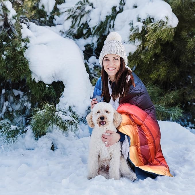 zzlamb Puffy Down Camping Blanket Water-Repellent, Down Throw Travel Blanket Portable for Outdoor, Light Warm Quilt for Couch Plane Car Theater Stadium Picnic RV Backpacking Hammock