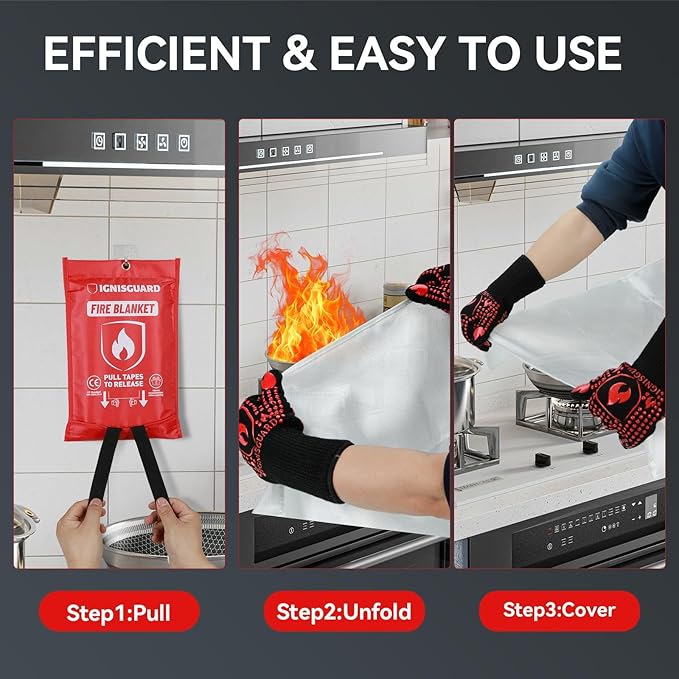 Emergency Fire Blanket for Home and Kitchen, 4-Pack 40"x40", Fiberglass Fire Blankets Emergency for Home BBQ Grill Camping Car Office Warehouse Picnic Fireplace Fireproof Survival Safety
