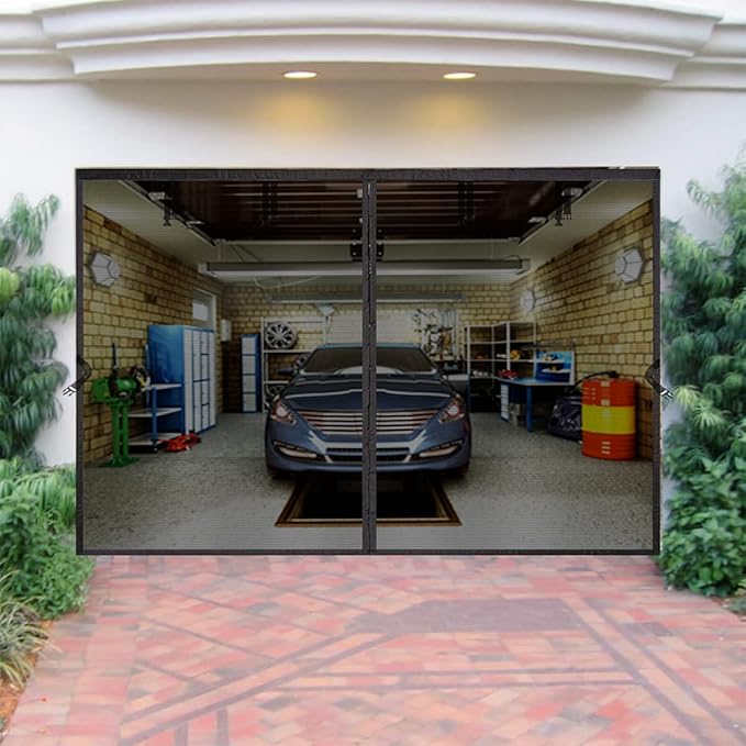 Magnetic Garage Door Screen Kit 9x8 FT - Retractable Mesh Net Screen Door with Fiberglass Mesh for 1 Car Garage 9x8ft, Blocks Bugs & Provides Privacy - Perfect for Workshop, Gym, or Patio