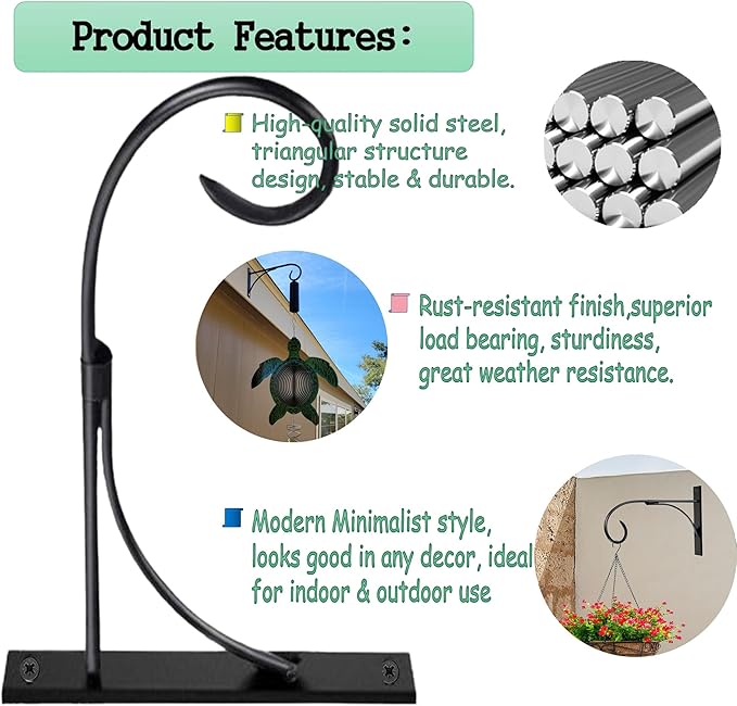 Outdoor Hanging Bracket, 10.5-inch Plant Hangers Outdoor Indoor Set of 2, Rust-Proof Metal Hanging Plant Bracket, Wall Mount Plant Hooks for Hanging Baskets Plant Lantern Bird Feeder