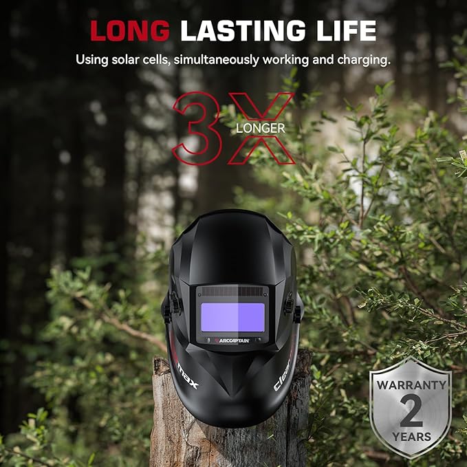 ARCCAPTAIN Large Viewing Screen Welding Helmet, 1/1/1/1 Top Optical Clarity Auto Darkening Welding Hood, 4 Arc Sensor 1/25000s Response Time True Color Welding Helmet with Adjustable Shade 4/9-13