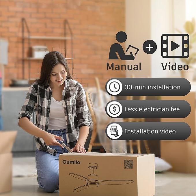 52" Wood Smart Ceiling Fans with Remote,Quiet DC Motor,Dimmable,Control with Alexa Google Voice App,Outdoor Indoor Modern Ceiling Fan for Bedroom Patio,Gold and White