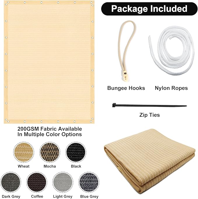 Artpuch 90% Sun Shade Cloth, 12 x 16 FT Pergola Shade Cover Canopy with Grommets, Sun Screen Fabric Tarp for Patio, Outdoor, Garden, Backyard, Wheat