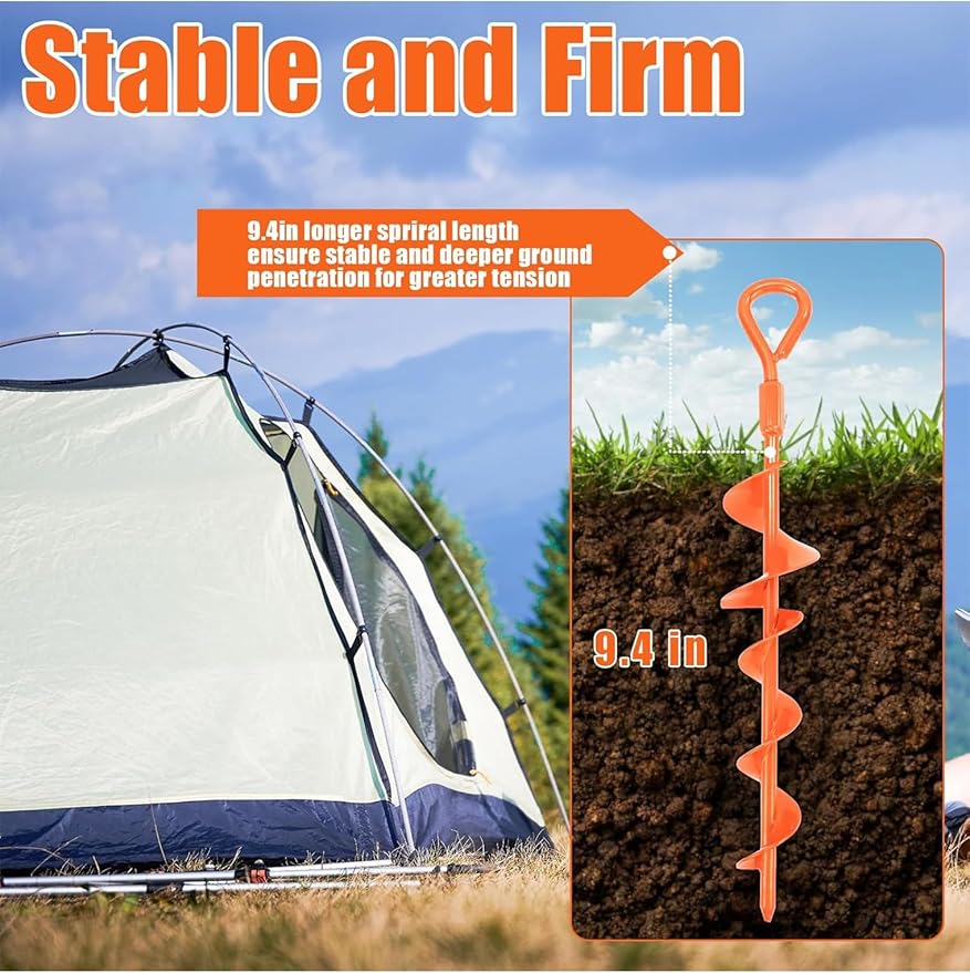Ground Anchors Screw in 15 Inch, Heavy Duty Earth Anchor Stakes for Trampoline, Camping, Canopies, Tents, Securing Animals, Swing Set Anchors, 6 Pack Tent Stakes