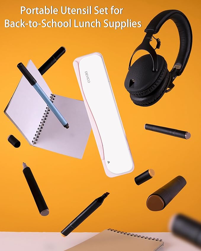 DEVICO Travel Utensils, 18/8 Stainless Steel 4pcs Cutlery Set Portable Camp Reusable Flatware Silverware, Include Fork Spoon Chopsticks with Case (Pink)