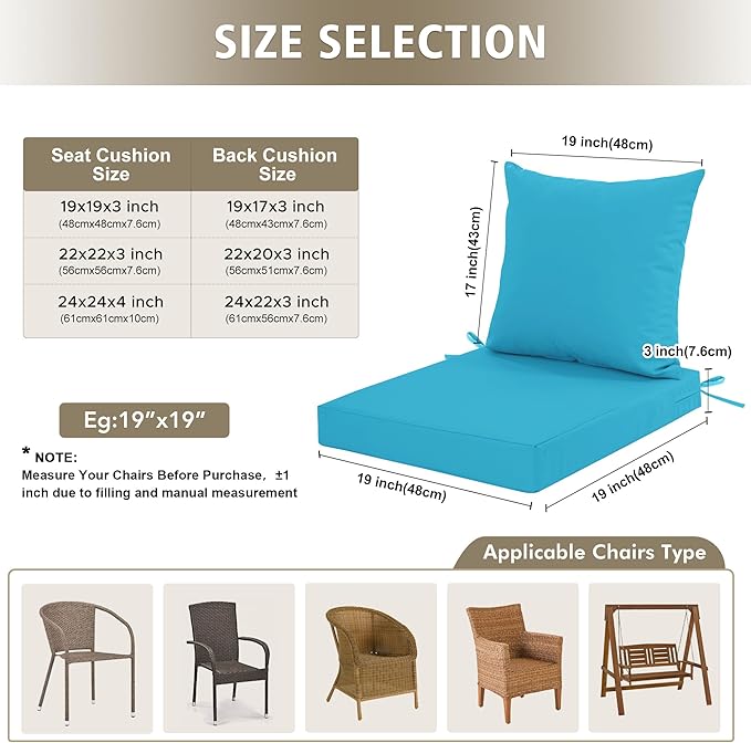 Outdoor Cushions for Patio Furniture, Waterproof Outdoor Chair Cushion w/Fade-Resistant, Removable & Machine-Washable Cover, 22x22 Inch, Deep Seat Sofa/Couch Pad Replacement – Set of 4, Teal