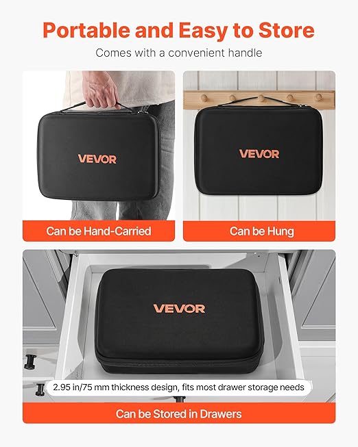 VEVOR Battery Organizer Storage Box, Battery Case Bag with Tester BT-168, Waterproof Batteries Organizer Storage Case with Zipper, Holds 167 Batteries AA AAA C D 9V Button, Black (Box Only)