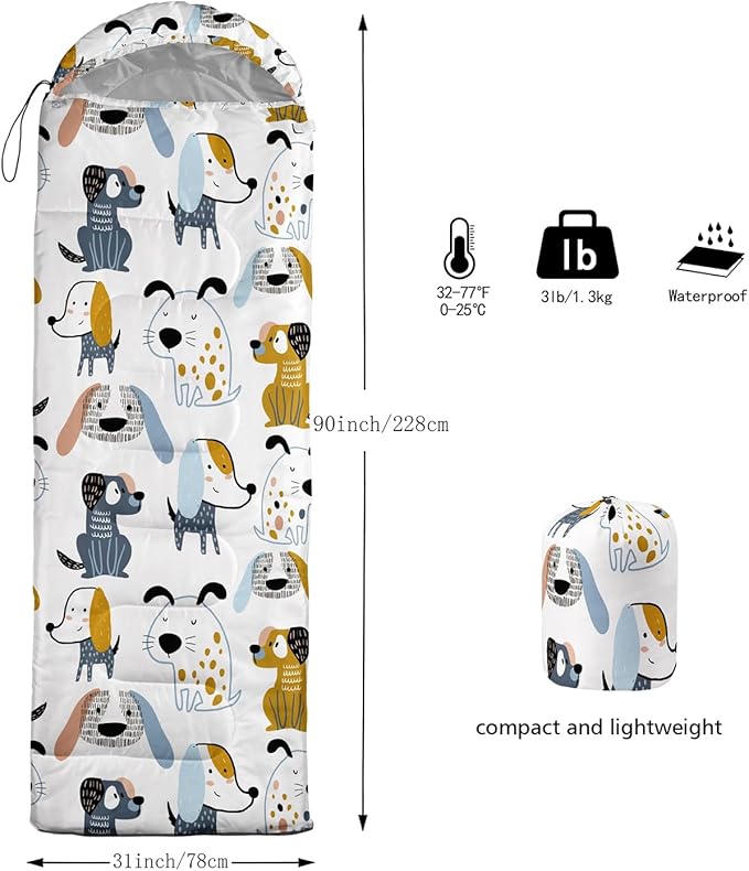 Galaxy Wolf Camping Sleeping Bags Warm & Cool Weather Waterproof Backpacking Blue Purple Starry Sky Sleeping Bag All Seasons Camping, for Adult Kids Boy Girls Camping Gear Equipment, Traveling