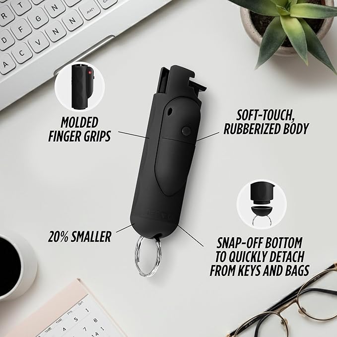 Guard Dog Security AccuFire 2 - Laser Sight Pepper Spray Self Defense - 20% Smaller - Instant Release - 16 Feet Safety Range - Maximum Strength - Finger Grips - Soft Touch Body