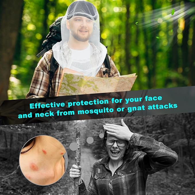 South to East Premium Mosquito Head Net for Insect 2 Pack, Fly & Bug Protection | Ultra Large & Long, Extra Fine Holes for Camping, Hiking, Fishing, Gardening, Safari, Fits All Hats for Men & Women