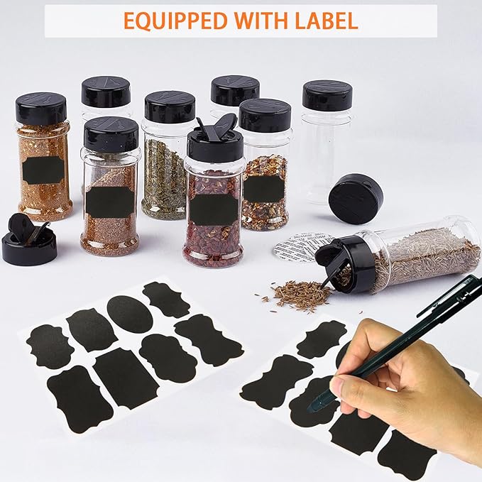 JMIATRY 36 Packs 3.4oz Plastic Spice Jars with Shaker Lids Empty Plastic Spice Bottles with Labels 100ML/ 3.4 Ounce Plastic Seasoning Containers for Spice,Herbs,Powders,Glitters