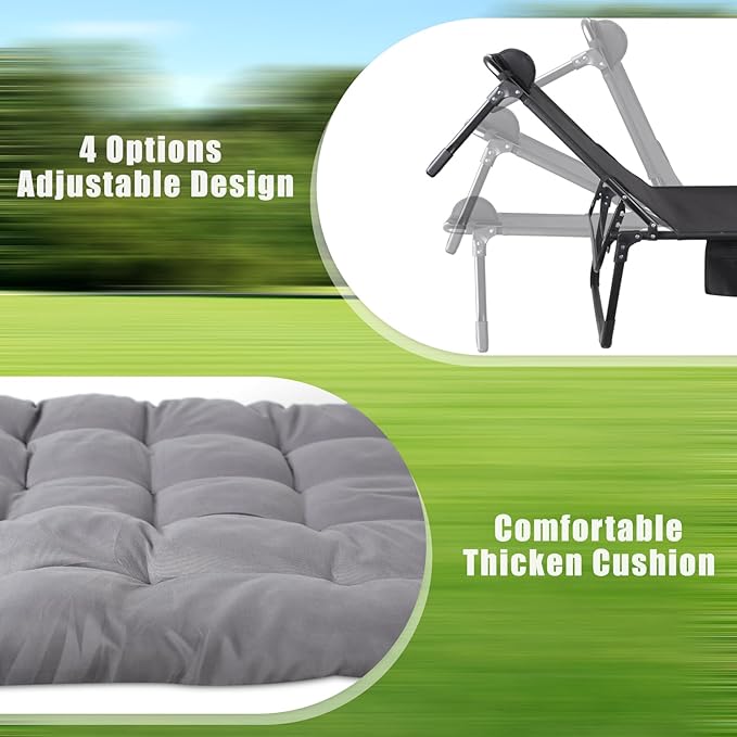 Folding Camping Cot, Adjustable Camping Cot for Adults, Portable Reclining Lounge Chair with Mattress/Pillow, 1200 D Oxford Camping Cots for Indoor/Outdoor