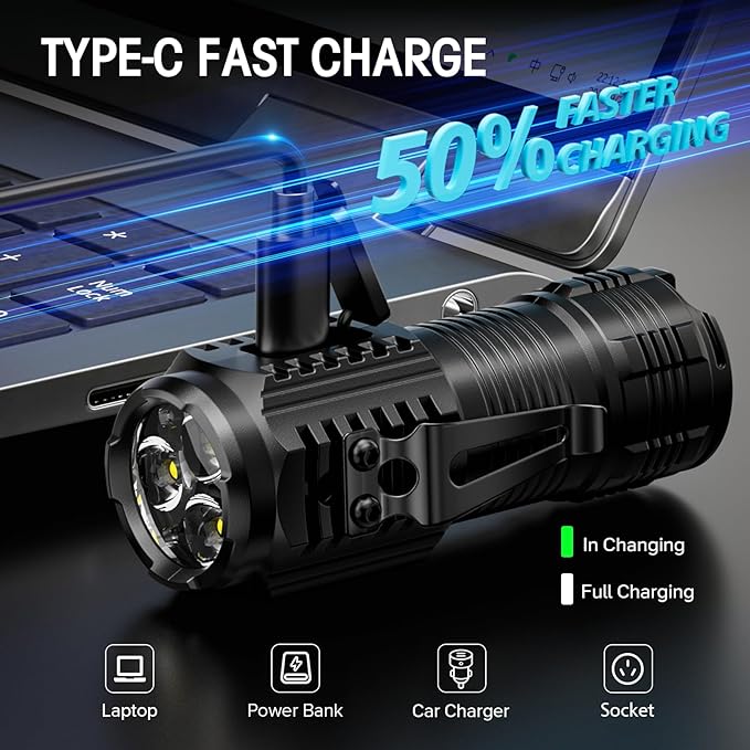 LETMY Rechargeable Mini Flashlights with Magnetic Base, 2 Pack Bright 3 LED Flash Lights, Small EDC Flashlight with Belt Clip, 4 Lighting Modes Portable Rechargeable Flashlights for Camping Home