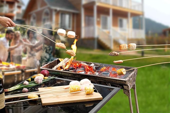 120 PCS Bamboo Marshmallow Roasting Sticks, SMores Skewers for Fire Pit, Extra Long 30 Inch Heavy Duty 5mm Thick Wooden SMores Sticks for Open Fire Pits Roaster Barbecue Hot Dog Camping Kebab Sausage