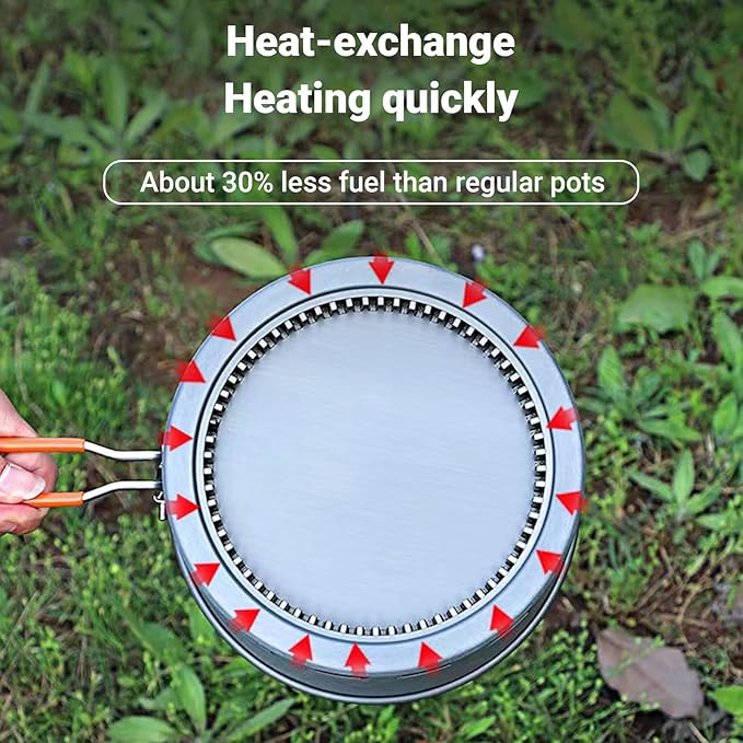 Bulin Camping Pot, 2.1L High Efficiency Backpacking Pot Ultralight Camping Cooking Set Cookware Gear with Heat-Proof Handle & Heat Exchanger for Outdoor Picnic Hiking Travel